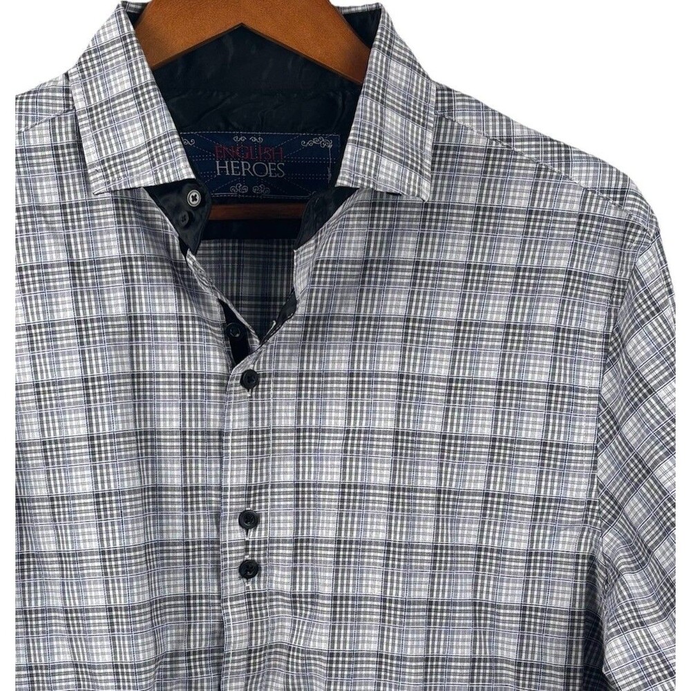 English Hero  Men’s Large Shirt Another Tricky Day Gray Button Up Geometric Rock